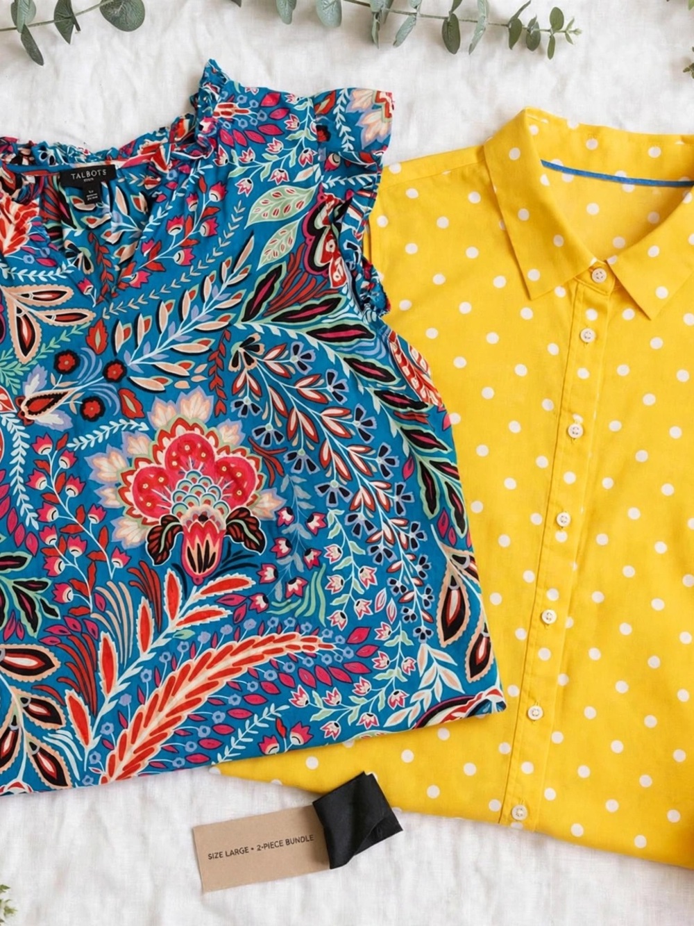 TALBOTS DESIGNER-Piece Bundle - Size Large - Yellow Polka Dot - Teal Boho Floral